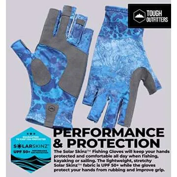 Tough Outdoors UV Fishing Gloves - Fingerless Fishing Gloves Men & Women - UPF 50+ Sun Gloves - UV P...