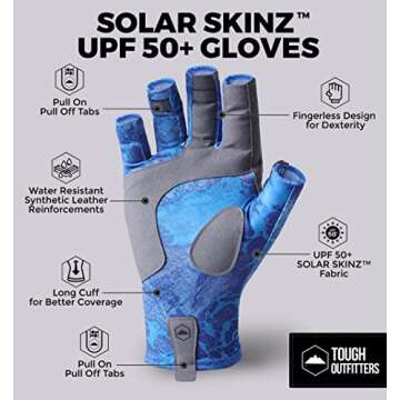 Tough Outdoors UV Fishing Gloves - Fingerless Fishing Gloves Men & Women - UPF 50+ Sun Gloves - UV Protection Kayaking Gloves - Sun Protection Fishing Gloves - Paddling Gloves & Sailing Gloves