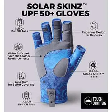 Tough Outdoors UV Fishing Gloves - Fingerless Fishing Gloves Men & Women - UPF 50+ Sun Gloves - UV Protection Kayaking Gloves - Sun Protection Fishing Gloves - Paddling Gloves & Sailing Gloves