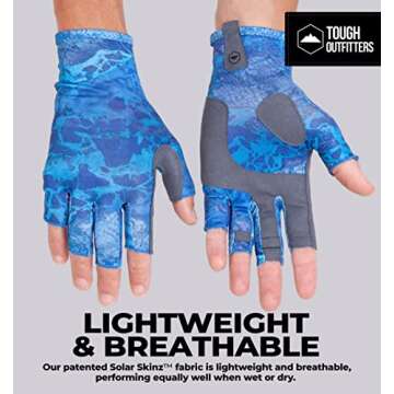 Tough Outdoors UV Fishing Gloves - Fingerless Fishing Gloves Men & Women - UPF 50+ Sun Gloves - UV Protection Kayaking Gloves - Sun Protection Fishing Gloves - Paddling Gloves & Sailing Gloves