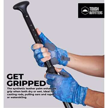 Tough Outdoors UV Fishing Gloves - Fingerless Fishing Gloves Men & Women - UPF 50+ Sun Gloves - UV Protection Kayaking Gloves - Sun Protection Fishing Gloves - Paddling Gloves & Sailing Gloves