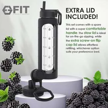 FIT Strong & Healthy 32 oz Glass Water Bottle with Lids