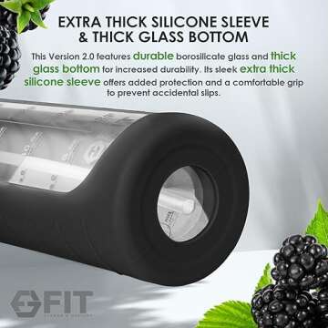 FIT Strong & Healthy 32 oz Glass Water Bottle with Time Marker & Silicone Sleeve - w/Handle & 2 Leakproof Lids Straw & Spout Lid, Wide Mouth, BPA Free 1 Liter Motivational Drinking Bottle, Black