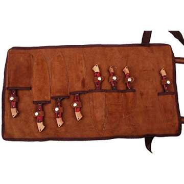 GladiatorsGuild G29RD- Professional Kitchen Knives Custom Made Damascus Steel 8 pcs of Utility Chef ...