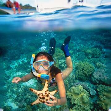 HHAO Sport Kids Snorkel Set - Dry Snorkel 180° Anti Fog, Swim Goggles with Nose Cover