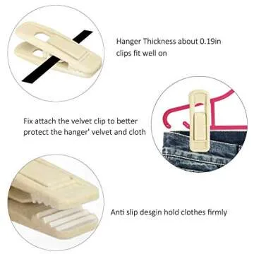 Tinfol Velvet Hangers Clips, 24 Pack Beige Pants Velvet Clips, Large Opening Clip Clothes Hanger Clip, Strong Finger Flocked Clips Perfect for Use with Slim-line Clothes Velvet Hangers