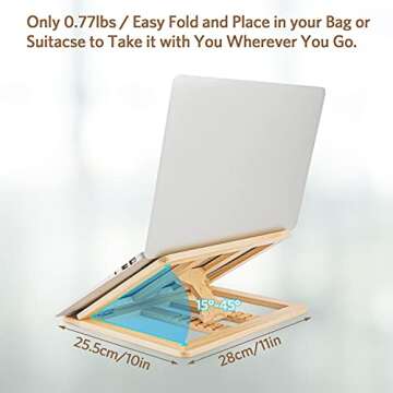 Skoioje Wooden Laptop Stand for Desk with Free Phone Holder, Foldable and Adjustable Ergonomic Laptop Riser for 10-15.6 Inch Notebooks, Portable MacBook Stand (Natural Wood, Universal Fit)