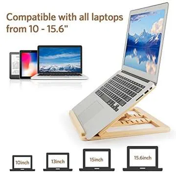 Skoioje Wooden Laptop Stand for Desk with Free Phone Holder, Foldable and Adjustable Ergonomic Laptop Riser for 10-15.6 Inch Notebooks, Portable MacBook Stand (Natural Wood, Universal Fit)