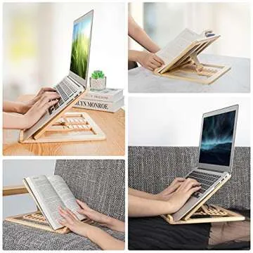 Skoioje Wooden Laptop Stand for Desk with Free Phone Holder, Foldable and Adjustable Ergonomic Laptop Riser for 10-15.6 Inch Notebooks, Portable MacBook Stand (Natural Wood, Universal Fit)