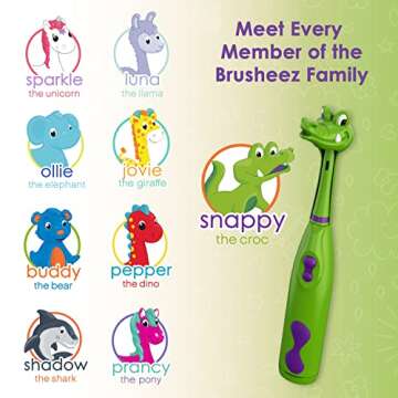 Brusheez Kids’ Electric Toothbrush Set - Safe & Effective for Ages 3+ - Parent Tested & Approved with Gentle Bristles, 2 Brush Heads, Rinse Cup, 2-Minute Timer, & Storage Base (Snappy The Croc)
