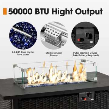 HANLIKO 42 Inch Outdoor Propane Gas Fire Pit Table - Versatile Design with 50,000 BTU Heating