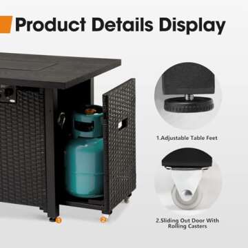 HANLIKO 42" Propane Fire Pit Table - 50,000 BTUs