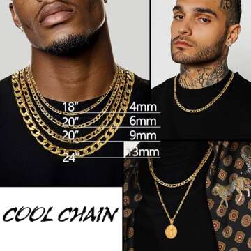 PROSTEEL Thin Gold Chain Men Figaro Chains - 18 Inch Stylish Necklace