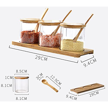 Lawei Set of 3 Stylish Spice Jars with Lids and Spoons