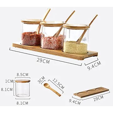 Lawei Set of 3 Stylish Spice Jars with Lids and Spoons