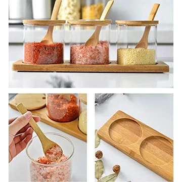 Lawei Set of 3 Stylish Spice Jars with Lids and Spoons