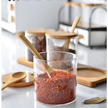 Lawei Set of 3 Stylish Spice Jars with Lids and Spoons