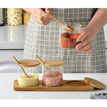 Lawei Set of 3 Stylish Spice Jars with Lids and Spoons