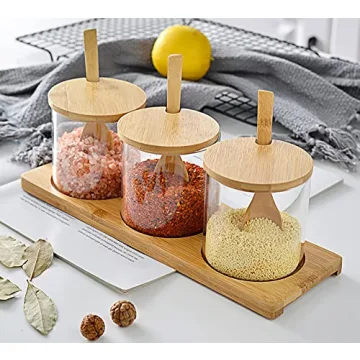 Lawei Set of 3 Stylish Spice Jars with Lids and Spoons