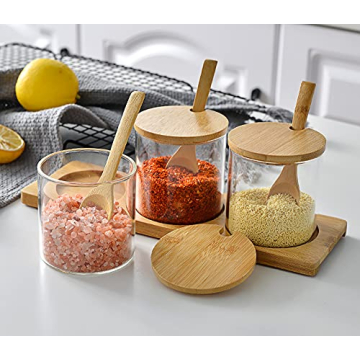 Lawei Set of 3 Stylish Spice Jars with Lids and Spoons