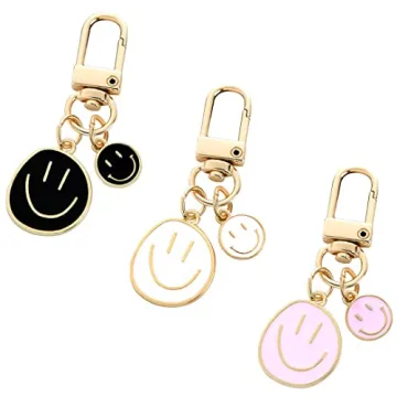 HOSBY 3 Pcs Smile Expression Keychains - Cute Bag Charms & Keyring Accessories for Women