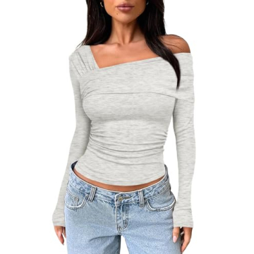 Darong Women's Casual Basic Going Out Crop Tops Slim Fit Long Sleeve Crew Neck Tight T Shirts 9033 L...