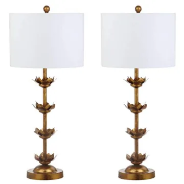 SAFAVIEH Lighting Collection Lani Antique Gold Leaf 32-inch Bedroom Living Room Home Office Desk Nightstand Table Lamp Set of 2 (LED Bulbs Included)