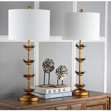 SAFAVIEH Lighting Collection Lani Antique Gold Leaf 32-inch Bedroom Living Room Home Office Desk Nightstand Table Lamp Set of 2 (LED Bulbs Included)