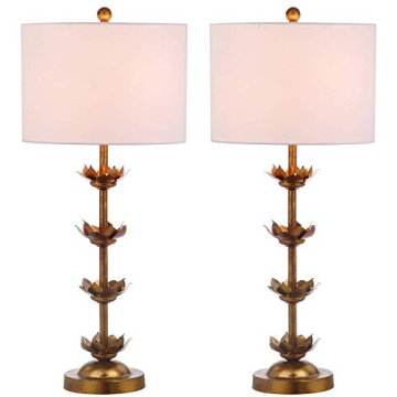 SAFAVIEH Lighting Collection Lani Antique Gold Leaf 32-inch Bedroom Living Room Home Office Desk Nightstand Table Lamp Set of 2 (LED Bulbs Included)