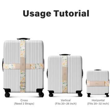 Luggage Straps for Suitcases,Adjustable Luggage Elastic Belt, Travel Essentials for Airport,Station, Vibrant Designs, Floral Garden