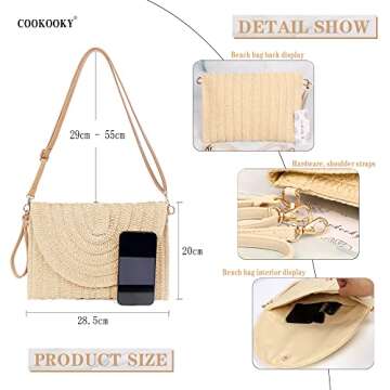 COOKOOKY Straw Clutch Handbag - Woven Summer Purse with Rattan Earrings