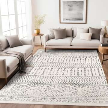 Art&Tuft 4x6 Rug, Super Soft Ultra-Thin Moroccan Washable Rug, Anti-Slip Backing Rugs for Living Room, Foldable Geometric Machine Washable Area Rug(4'x6', Ivory)