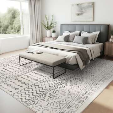 Art&Tuft 4x6 Rug, Super Soft Ultra-Thin Moroccan Washable Rug, Anti-Slip Backing Rugs for Living Room, Foldable Geometric Machine Washable Area Rug(4'x6', Ivory)