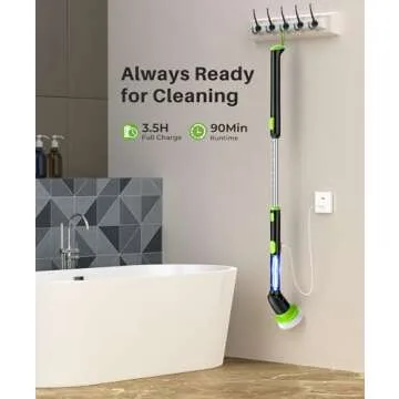 LyriFine Electric Spin Scrubber, 2024 New Full-Body IPX7 Waterproof Bathroom Cleaner Brush, Shower Scrubber with Long Handle & 2 Speed, Heads Replacement, Cleaning Supplies for Tub Shower Tile Floor