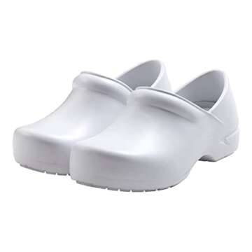 Anywear Guardian Angel Slip-On Nursing Clogs for Women and Men - Lightweight, Water-Resistant Non-Slip Work Shoes with Exceptional EVA Cushioning - White, 8 Women/6 Men