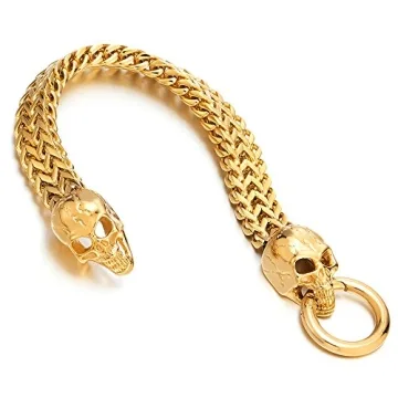 Gothic Gold Skull Bracelet for Men - Premium Stainless Steel Curb Chain