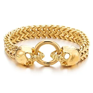 Gothic Gold Skull Bracelet Men Stainless Steel Curb Chain