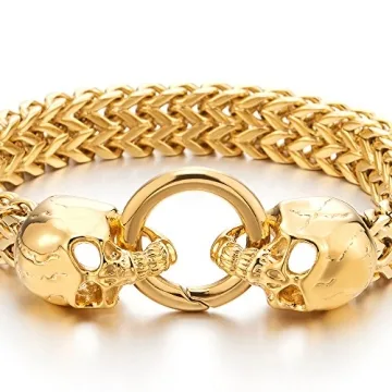 Gothic Gold Skull Bracelet Men Stainless Steel Curb Chain
