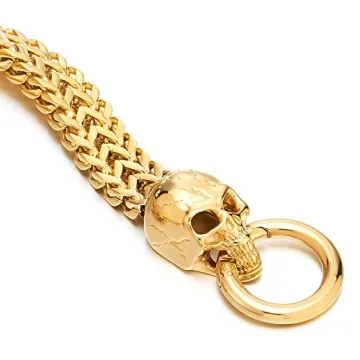 Gothic Gold Skull Bracelet Men Stainless Steel Curb Chain