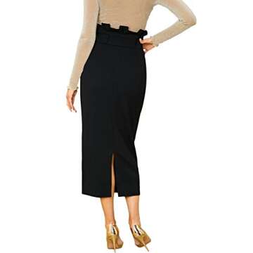 Verdusa Women's Elegant Paperbag Waist Split Back Belted Bodycon Pencil Skirt Black XS