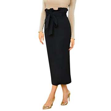Verdusa Women's Elegant Paperbag Waist Split Back Belted Bodycon Pencil Skirt Black XS