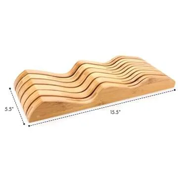 ROYALHOUSE Bamboo Knife Block Holder, 11 Knives Dock, In-Drawer Knife Drawer Organizer, Perfect for Home and Chefs, Premium Knife Holder, Gift for Everyone and Housewarming, Knives Not Included