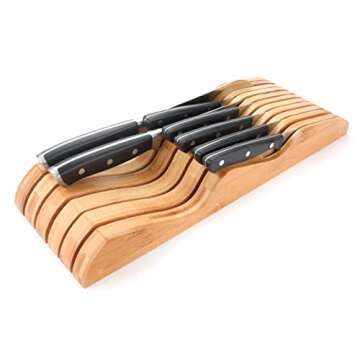 ROYALHOUSE Bamboo Knife Block Holder, 11 Knives Dock, In-Drawer Knife Drawer Organizer, Perfect for Home and Chefs, Premium Knife Holder, Gift for Everyone and Housewarming, Knives Not Included