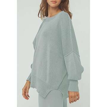 Pink Queen Travel Sets For Women Clothes 2 Piece Outfits Sweater Ribbed Knit Pullover Tops Wide Leg Pants Pjs Celadon S