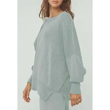 Pink Queen Travel Sets For Women Clothes 2 Piece Outfits Sweater Ribbed Knit Pullover Tops Wide Leg Pants Pjs Celadon S