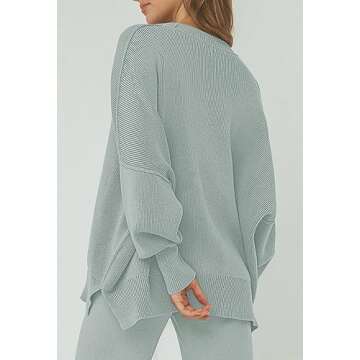 Pink Queen Travel Sets For Women Clothes 2 Piece Outfits Sweater Ribbed Knit Pullover Tops Wide Leg Pants Pjs Celadon S