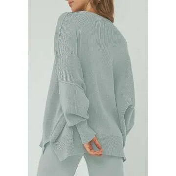 Pink Queen Travel Sets For Women Clothes 2 Piece Outfits Sweater Ribbed Knit Pullover Tops Wide Leg Pants Pjs Celadon S