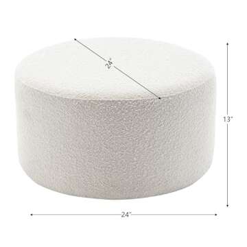 KINWELL Modern Round Boucle Upholstered Ottoman with Soft Padded Seat, Multi-Functional Sofa Footres...