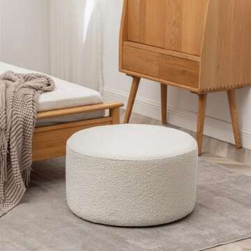 KINWELL Modern Round Boucle Upholstered Ottoman with Soft Padded Seat, Multi-Functional Sofa Footrest, Side Table, Extra Seating for Living Room, Bedroom, Entryway (24" D x 24" W x 13" H)