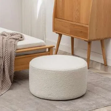KINWELL Modern Round Boucle Upholstered Ottoman with Soft Padded Seat, Multi-Functional Sofa Footrest, Side Table, Extra Seating for Living Room, Bedroom, Entryway (24" D x 24" W x 13" H)